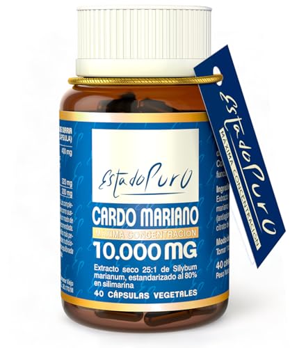 Cardo Mariano Estado Puro 10000 mg | Extracto de Semillas Concentrado 25:1 con 80% Silimarina y Colina | Apoyo para el Hígado, Limpieza y Detox | 40 Cápsulas de Tongil (Paquete de 1)