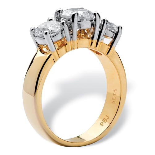 PalmBeach Yellow Gold-Plated Round Cubic Zirconia 3-Stone Bridal Ring Sizes 5-102