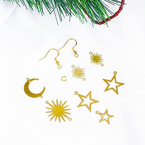 ASTER 45 Pieces Brass Star Charms Moon Sun Charms Links Pendants Connector Kit for Jewellery Making Small Sun Star Moon Jewelry Charms DIY Jewelry Making