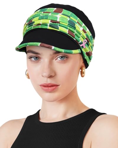 Chemo Beanies with Bill Sun Protection Hat for Chemo Patients Black Green