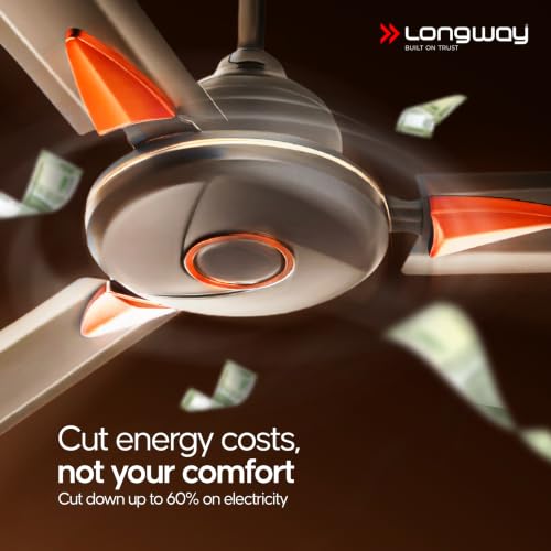 Image of LONGWAY Aero 1200 mm BLDC Ceiling Fan with Remote Control | BEE 5 Star Rated Energy Efficient | Ultra High Speed 3 Blade Anti-Dust Decorative Ceiling Fan (2, Smoked Brown)