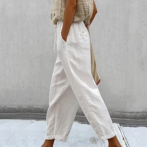 Honrane Lady Slacks Versatile Elegant Pure Color Women Slacks Trendy White S2