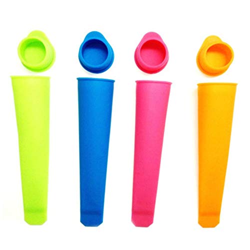ZH Silicone Popsicle Mould, 6 Vibrant Colors with Cover, Durable, Reusable, DIY Ice Cream Jelly Lollipop Popsicle Pops Set of 6(color007)