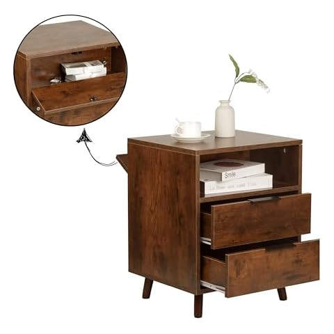 ZMARKRAFT Mid Century Nightstand with Hidden Compartment Cover