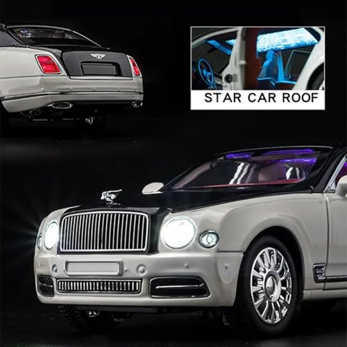 Image of Alokik Enterprise 1:24 Bentlley Mulsanne White /Black Die-Cast Metal Pull Back Car with 6 Openable Doors with Sound and Light Toy Decoration car Best Gift Toys for Kids 【White /Black】