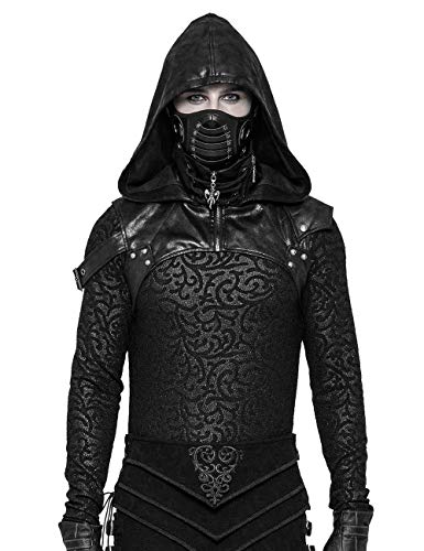Punk Rave Men's Black Steampunk Gothic Cosplay PU Leather Armor Hooded Costume Accessory XL