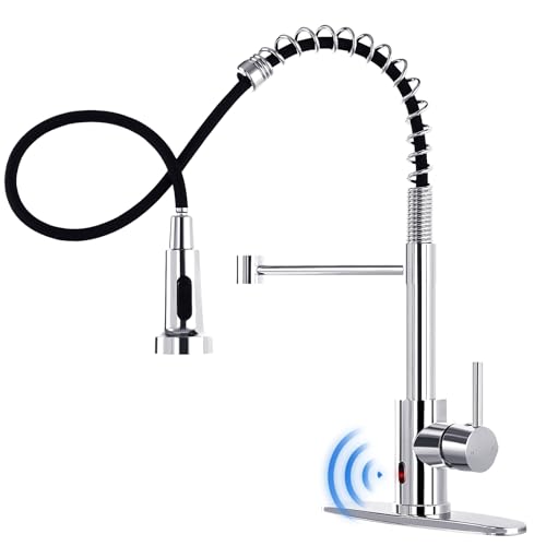 DJS Torneiras de cozinha com pulverizador de puxar para baixo cromado - 【Sem toque】Torneira de pia d
