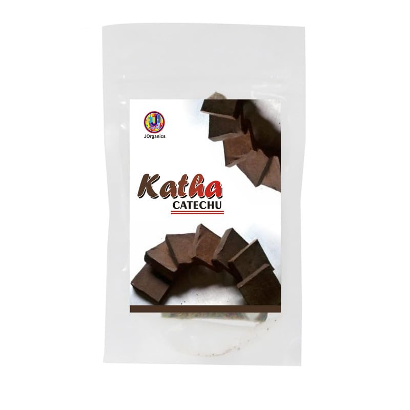 J Organics Pure Kattha For Pan Acacia Catechu Kacchu Soft Silky Hair Indian Katha slices (100gram)