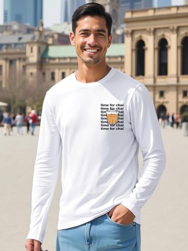 Image of Bewakoof Men Typography Regular Fit Full Sleeve Round Neck Pure Cotton T-Shirt