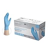 AMMEX Medical Stretch Synthetic Blue Vinyl Gloves, 3 Mil, Box of 100, Size Medium, Latex Free,...