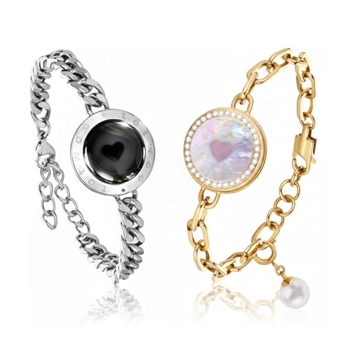TOTWOO Touch Bracelets for Couples Vibration & Light up for Love Couples Long Distance Relationship Gifts for Girlfriend Bluetooth Pairing Jewelry