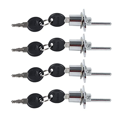 QOPAHI 4 Piece Drawer Locks Filing Cabinet Lock with Key for Wardrobe Display Cabinet Desk Office Furniture Drawers, Barrel Lock Diameter 16 mm, Length 61 mm(Silver)