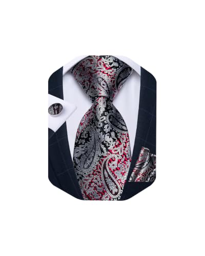 Image of DiBanGu Mens Paisley Tie Sets Silk Jacquard Woven Floral Necktie and Pocket Square Cufflinks Wedding Business Party