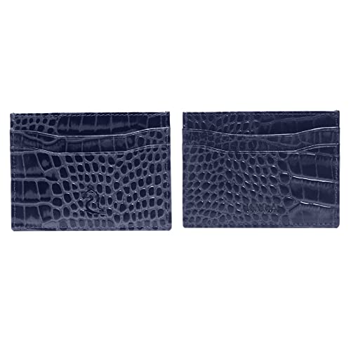 Image of KARA Blue Genuine Leather Card Holder - Unisex Slim ATM Credit Card Cover with 5 Visiting Cards Slots