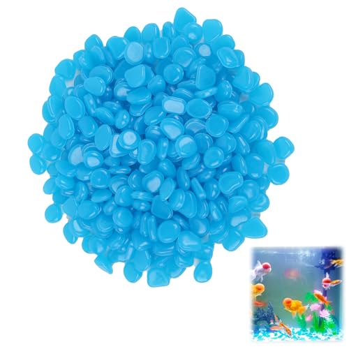 300 Pezzi Pietre Luminose da Giardino, Sassi Decorativi Luminosi per Esterni e Interni, Sassi Luminosi da Giardino, Pietre Luminose Brillano al Buio, Sicure e Eco-Friendly (Blu)