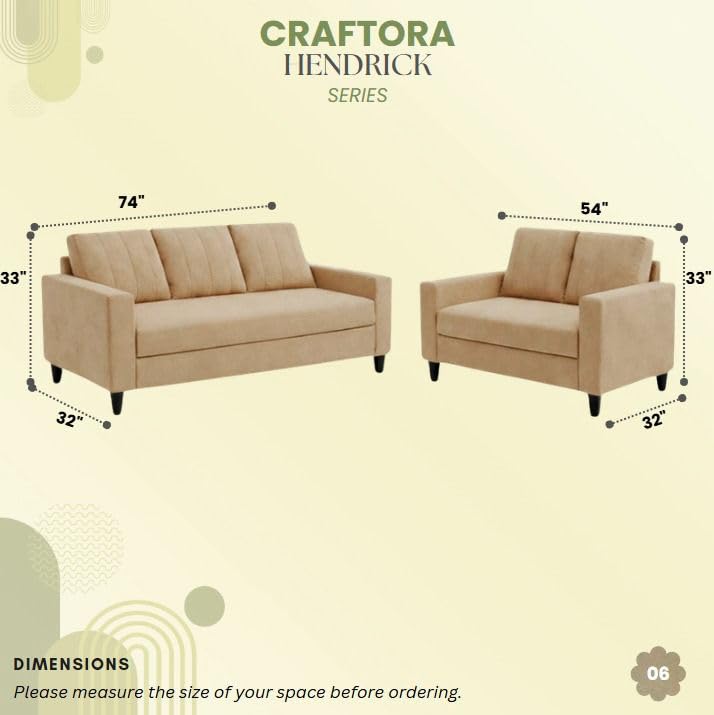 Image of Hendrick Plush Velvet 3 Seater + 2 Seater Sofa Set | Silken Velvet Suede Upholstery | Designer Sofa Set for Living Room & Office Spaces (Beige)