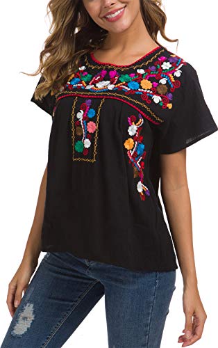 YZXDORWJ Women's Embroidered Mexican Peasant Blouse Mexico Summer Shirt Short Sleeve3
