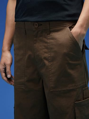 Image of Veirdo Baggy Fit with Button Closure Solid Lycra Woven Cargo Pants for Men (Colors: Beige, Black, Brown, Grey, Navy & Olive)