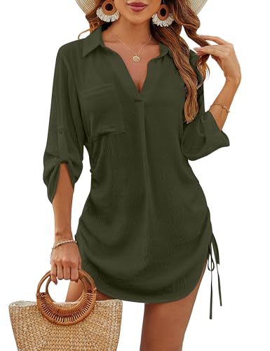 Image of Blooming Jelly Womens Bathing Suit Cover Ups Bikini Swimsuit Coverup Drawstring Beach Dress Shirt