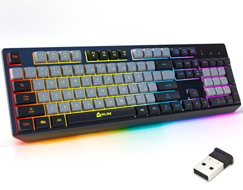 Image of KLIM Chroma Wireless Keyboard - RGB Backlit Gaming, Rechargeable Battery, PC Keyboard, Durable & Water-Resistant, Compatible with PS4, PS5 & Mac - Black
