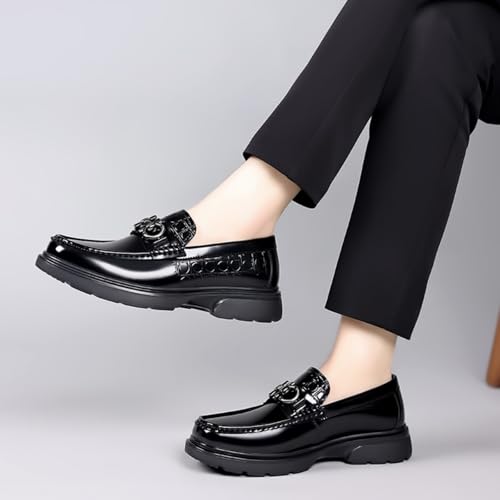 High - end Men's Chunky Platform Loafers, Comfy Slip - On Penny Loafers. Shiny Patent Leather Dressy Shoes for Work, School, Party with Buckle2