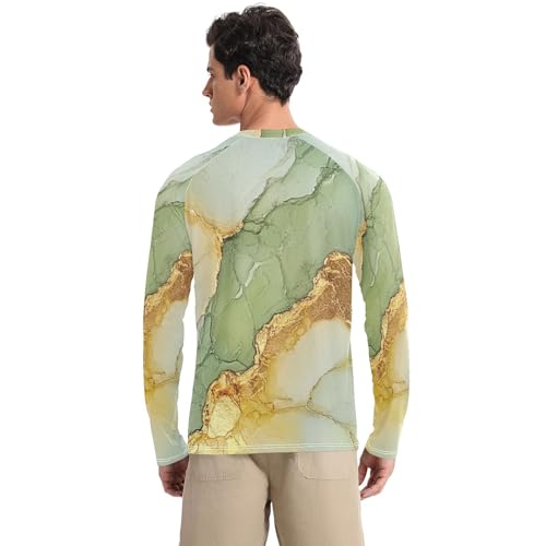 Marble Sage Green Yellow Men's Rash Guard Elastic Loose Mens Sun Protection Long Sleeve Outdoors2