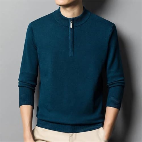 Men's Half-Zip Wool Knitted Sweater, Half-High Collar Solid Color Loose Travel Cardigan2