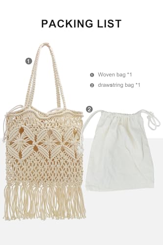 Image of TeeYee Boho Crochet Summer Handbag Handmade Cotton Rope Knit Shoulder Bags for Women Bohemia Tote for Travel
