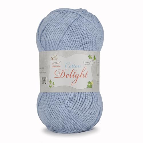 Image of Ganga Acrowools Cotton Delight, Dk Weight Cotton Yarn, Oekotex Class L Certified 100G, 169M COD022 Heathered Blue