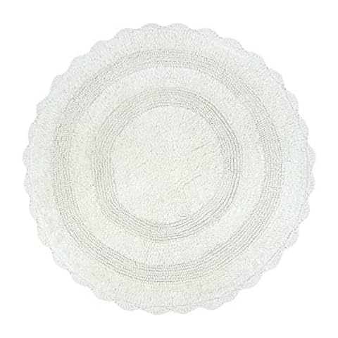 The Home Talk Bath Rug 24’’ Round Floor Mat Cotton Water Absorbent, Non-Slip Bath Mats Linens Crochet Area Rug for Spa, Shower, Kitchen, Living Room, Warm, Soft Bathroom Accessories - Ivory Cover