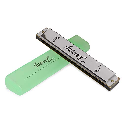Image of JUAREZ JRH24A Professional Blues Harmonica Key of C Scale | Mouth Organ | Cover - Stainless Iron | Comb - Abs | Reed - Brass with Case Silver