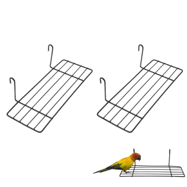 Balacoo 2 Pcs Iron Bird Perch Stand for Parrots: Black Metal Grid Birdcage Rack, Bird Perch for Parakeets, Cockatiels, Lovebirds - 9.84 X 5.90 X 5.51
