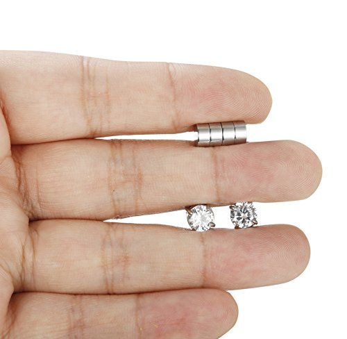 JOERICA 2-4 Pairs 6-8MM Stainless Steel Stud Earrings for Men Women Non Piercing Clip on CZ Earrings Black Silver4