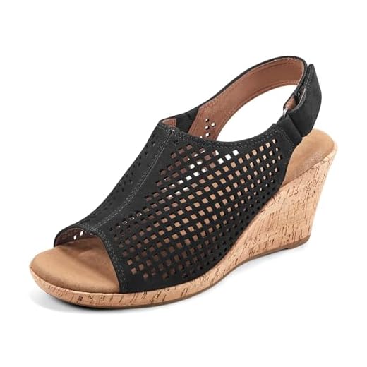 Rockport Women's Briah PERF Sling Wedge Sandal, Black Nubuck, 6 M US