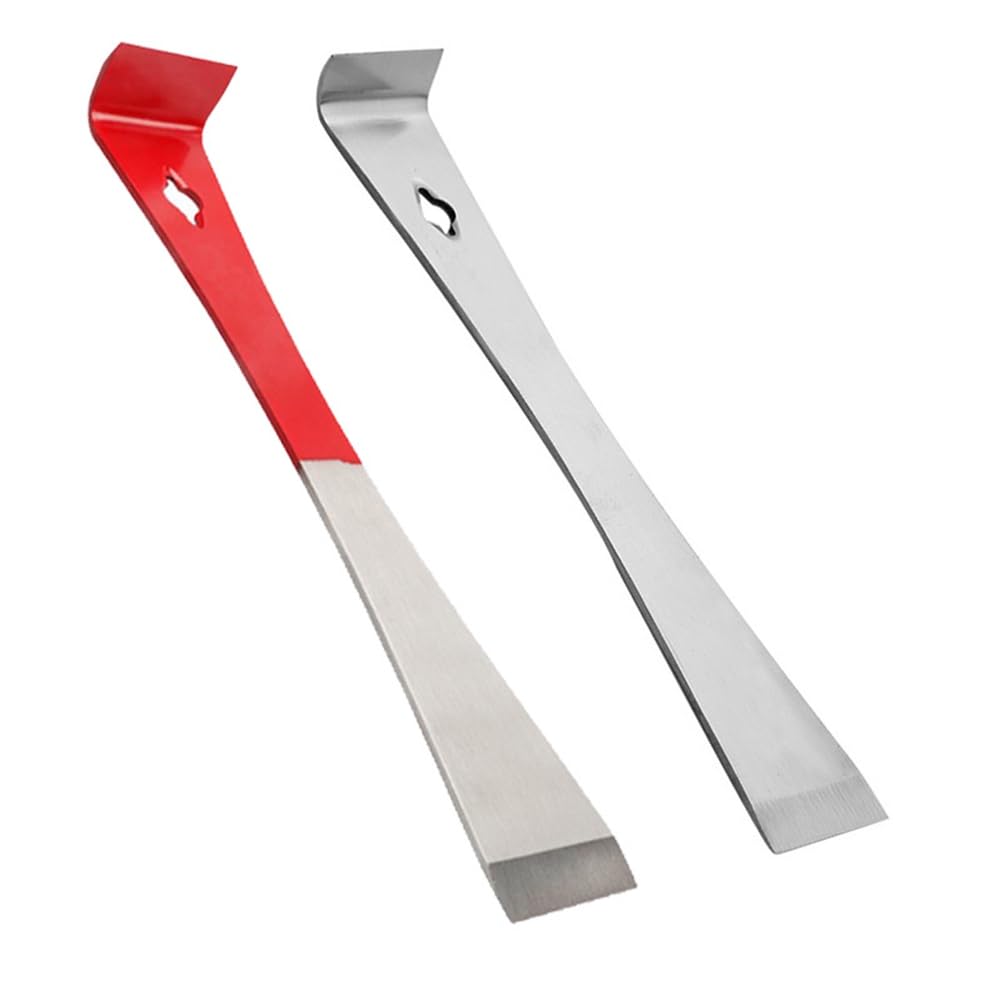 Ohulelks Red & Silver 2Pcs Pry Bar Scraper Nail Puller Stainless Steel Flat Crowbar Angled Edge Pry Bar For Pulling And Scraping Tool