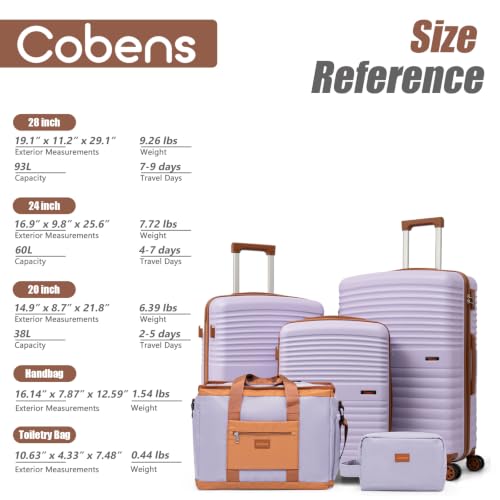 Image of Cobens Luggage Sets 5 Piece, Suitcases with Wheels, 20 inch /24 inch /28 inch,Purple