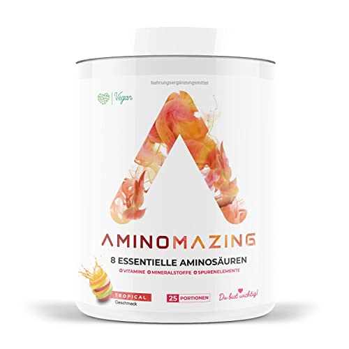 EAA Pulver mit Vitaminen, Mineralstoffen und Spurenelementen - Aminosäuren-Komplex 500g - Geschmack Tropical - Aminomazing 2.0 Cover