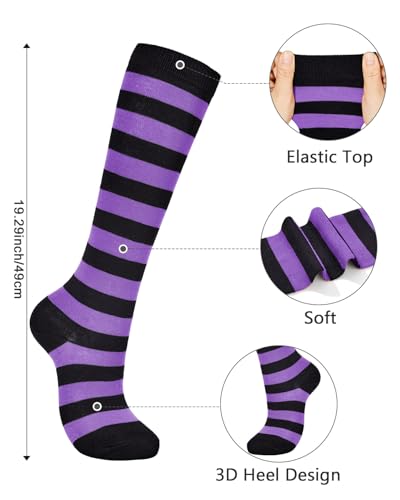 Image of Century Star 3 Pairs Striped Knee High Tube Socks for Women Casual Long Stockings