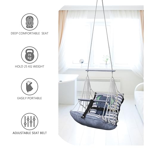 Sprointal® Swing for Kids Swing Cotton Baby Children Folding and Washable 1 to 5 Years Swing Gift Jhula with Safety Belt Easy to Carry & Fun Cradle Chair |Home Garden(Grey Eliphant)