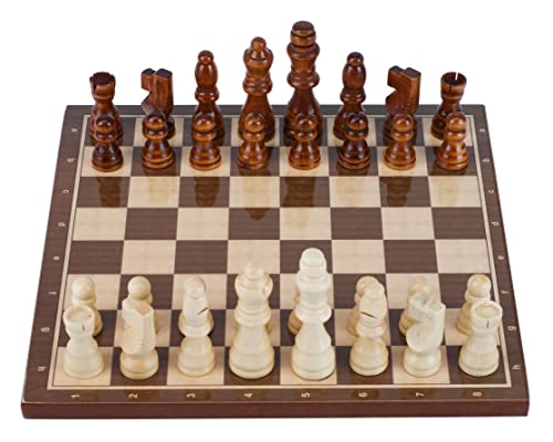 HBS Games Klassisches scharnierloses Schachspiel aus Holz- Mittelgröße - Perfektes Familienspiel mit Hochwertiges Schachbrett Cover