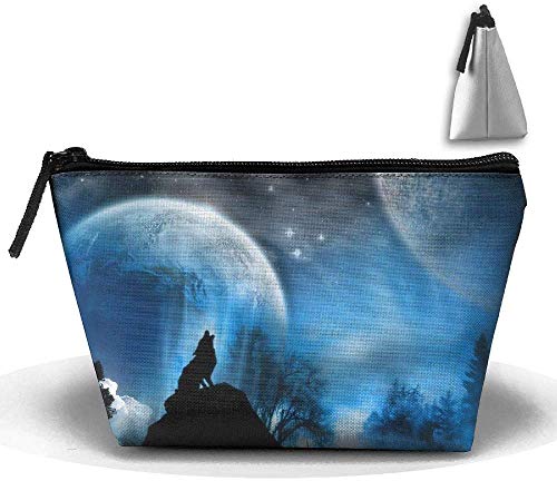 Preisvergleich Produktbild Wolf Moon Trapez Aufbewahrungstasche Doppelseitiger Druck Handtasche Reißverschlusstasche Geldbörse Reiseset Aufbewahrungstasche Bad Stora