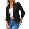 Women’s Cropped Blazer Business Casual, 3/4 Ruched Sleeve Short Blazer Lightweight Suit Jacket S-XL
