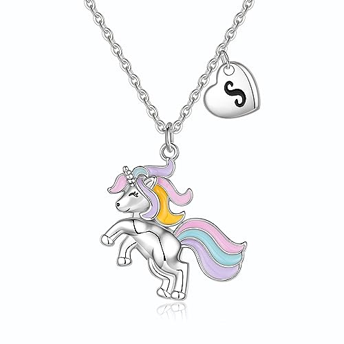 Unicorns Gifts for Girls Necklaces, White Gold Plated Unicorn Necklace for Girls Letter Pendant Unicorn Necklace Initial Necklaces for Girls Kids Jewelry Unicorn Gifts for Girls