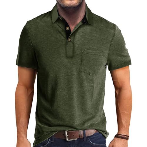 Image of Men's Short Sleeve Polo Shirts Buttons Collared T Shirts with Pocket | Moisture-Wicking,Soft Stretch Fabric, Lightweight,Structured Collar,Business Casual, Golf, Office,All-Day Comfort
