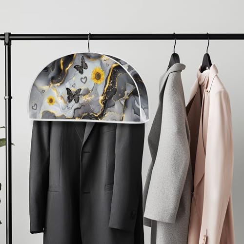 Babrukda Semicircle Clothes Dust Cover for Closet Black Marble Butterfly Garment Rack Cover 12.48 x 24.61 Inch Wardrobe Clothes Protector for Dress, Suit, Coat, Shirts, Hanger Not Included