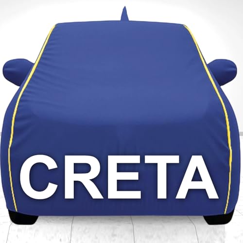 Image of 100% Waterproof Car Cover for Creta UV Protection, Dustproof, Windproof | Custom Fit with Mirror Pockets, Belt & Buckle | All Weather Outdoor Body Cover(Blue)