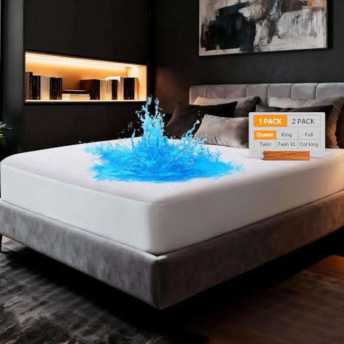 OhGeni Waterproof Mattress Protector, Queen Size Fitted Sheet with Deep Pocket, 6''-18'' Washable Hypoallergenic Mattresses Cover,Noiseless Soft Mattress Pad, Urine,Bedroom Essential,Pee & Dirt-Proof