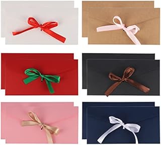 12 Pcs Gift Envelopes(22*11CM/6 Colors), Money Cash Gift Envelopes with Ribbons, Kraft Paper Envelopes, Vintage Envelopes for Invitations Greeting, Mother's Day, Thanksgiving, NewYear, Valentine's Day