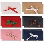 12 Pcs Gift Envelopes(22 * 11CM/6 Colors), Money Envelopes with Ribbons, Money Wallets for Cash Gifts, Vintage Kraft Paper for Christmas, Invitations Greeting, Thanksgiving, Newyear, Valentine's Day