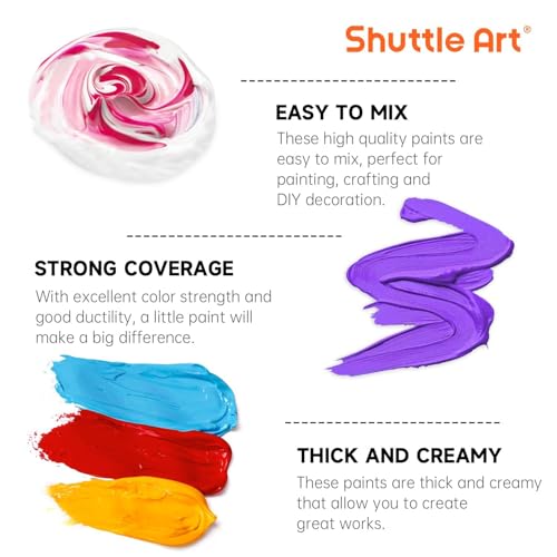 Shuttle Art 18 Colors Acrylic Paint Bottle Set (250ml/8.45oz), Rich Pigmented Bulk Painting Supplies for Artists, Beginners and Kids on Rocks Crafts Canvas Wood Ceramic - Image 5